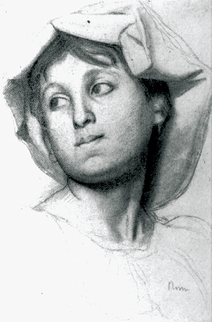  - Tête de jeune file romaine  Dessin  Crayon noir, fusain et estompe  37,8x25,8 cm  Baltimor